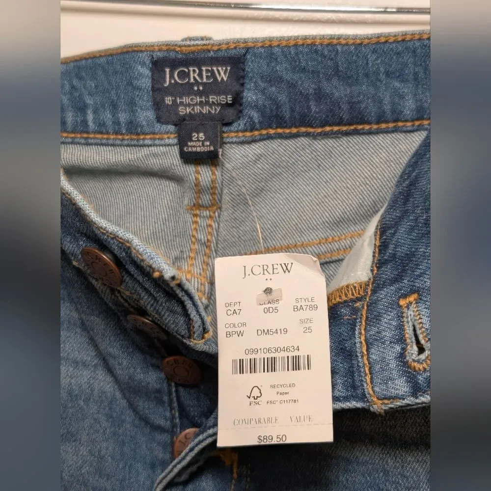 NWT J.Crew High-Rise Skinny Ankle Jeans 25 Button Fly Ripped Dark Wash Indie - Picture 11 of 11